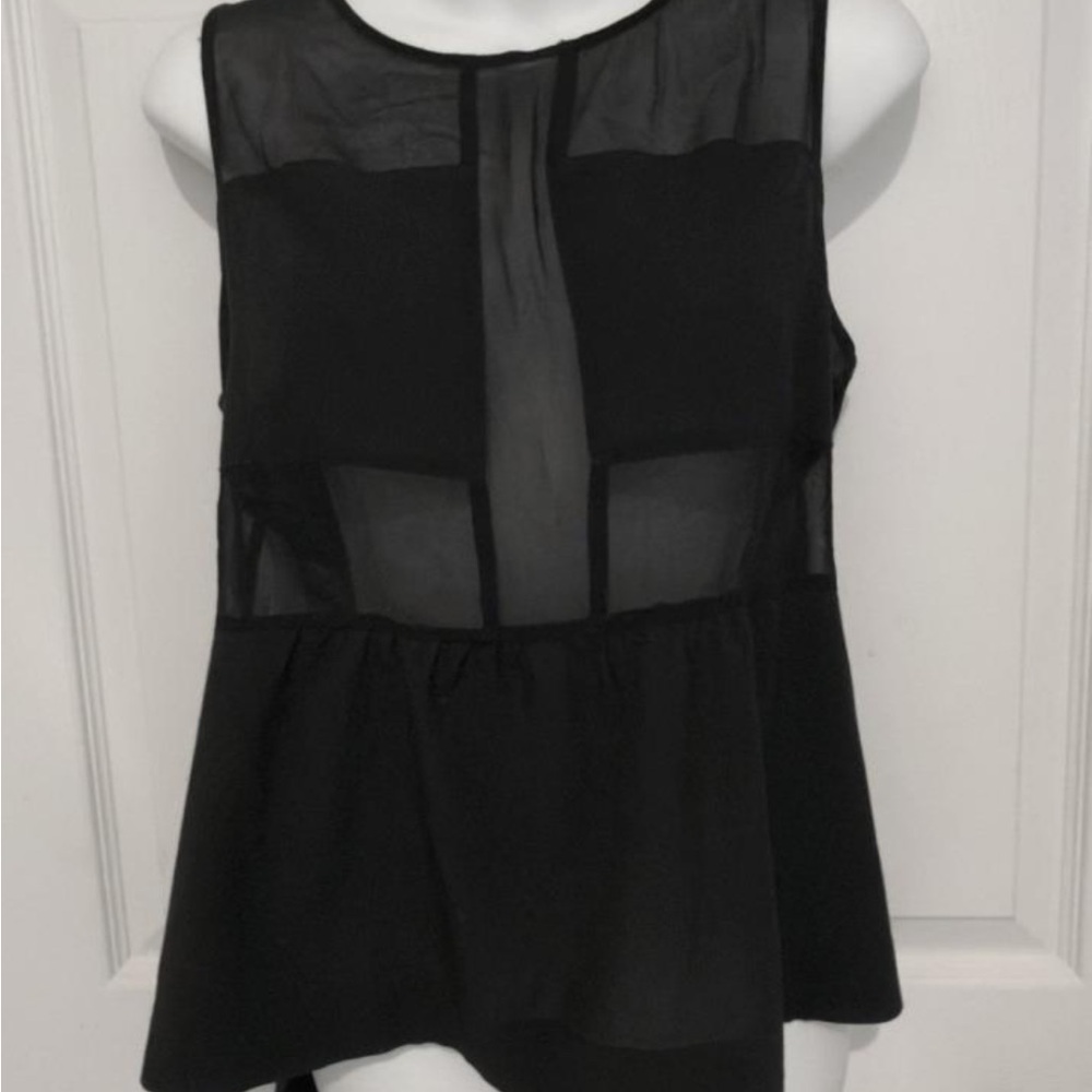PJK Patterson J. Kincaid Black Sleeveless Cami Top, Sheer Mesh Midriff Panel, M